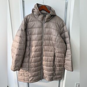Athleta Light Taupe Quilted Hooded Aire Puffer Coat